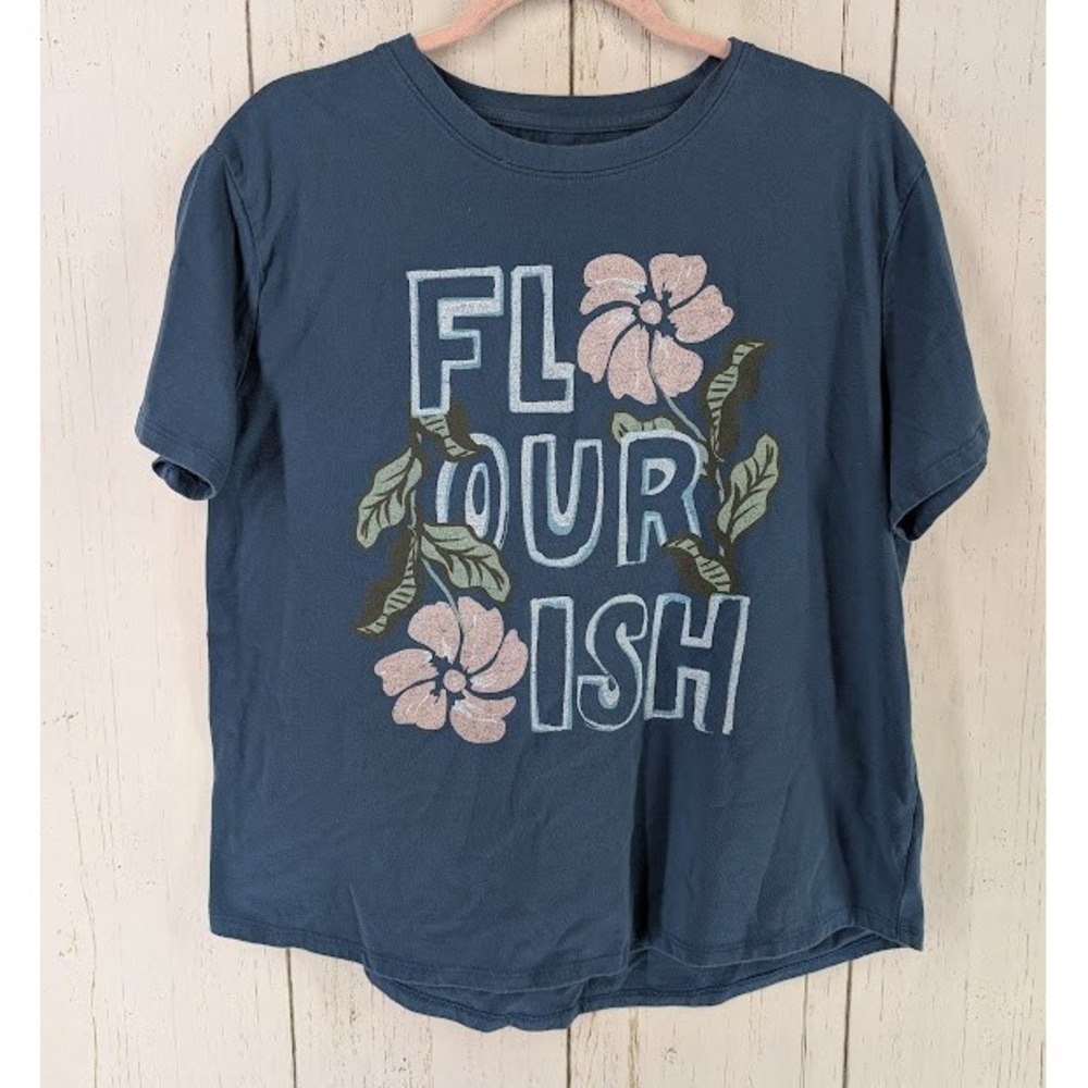 Sonoma Size‎ Large Womens Blue Short Sleeve Flourish Graphic Relaxed Tee